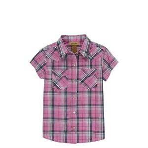 Girls wrangler pink and blue snap button western shirt